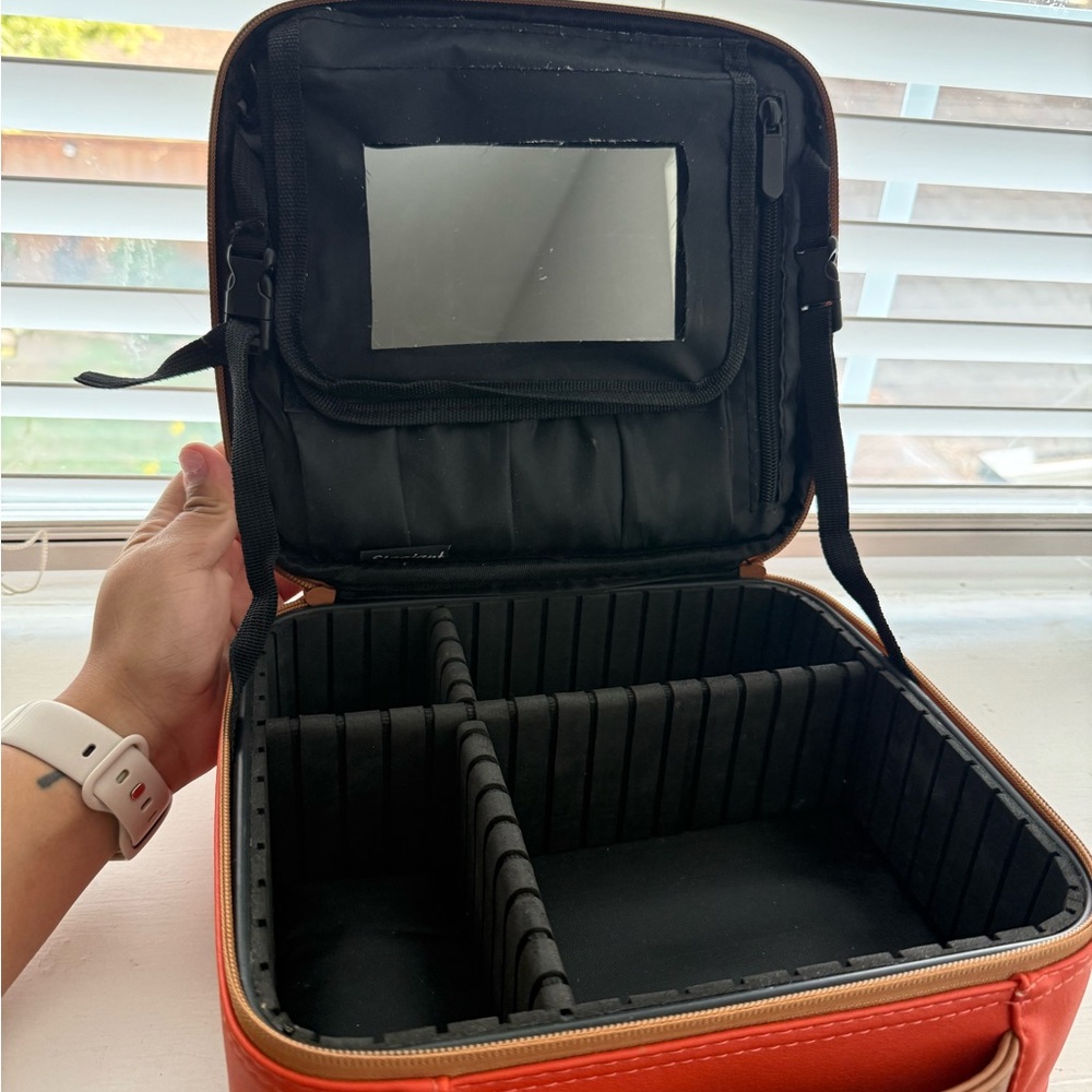 Bright Orange Makeup Organizer with Mirror